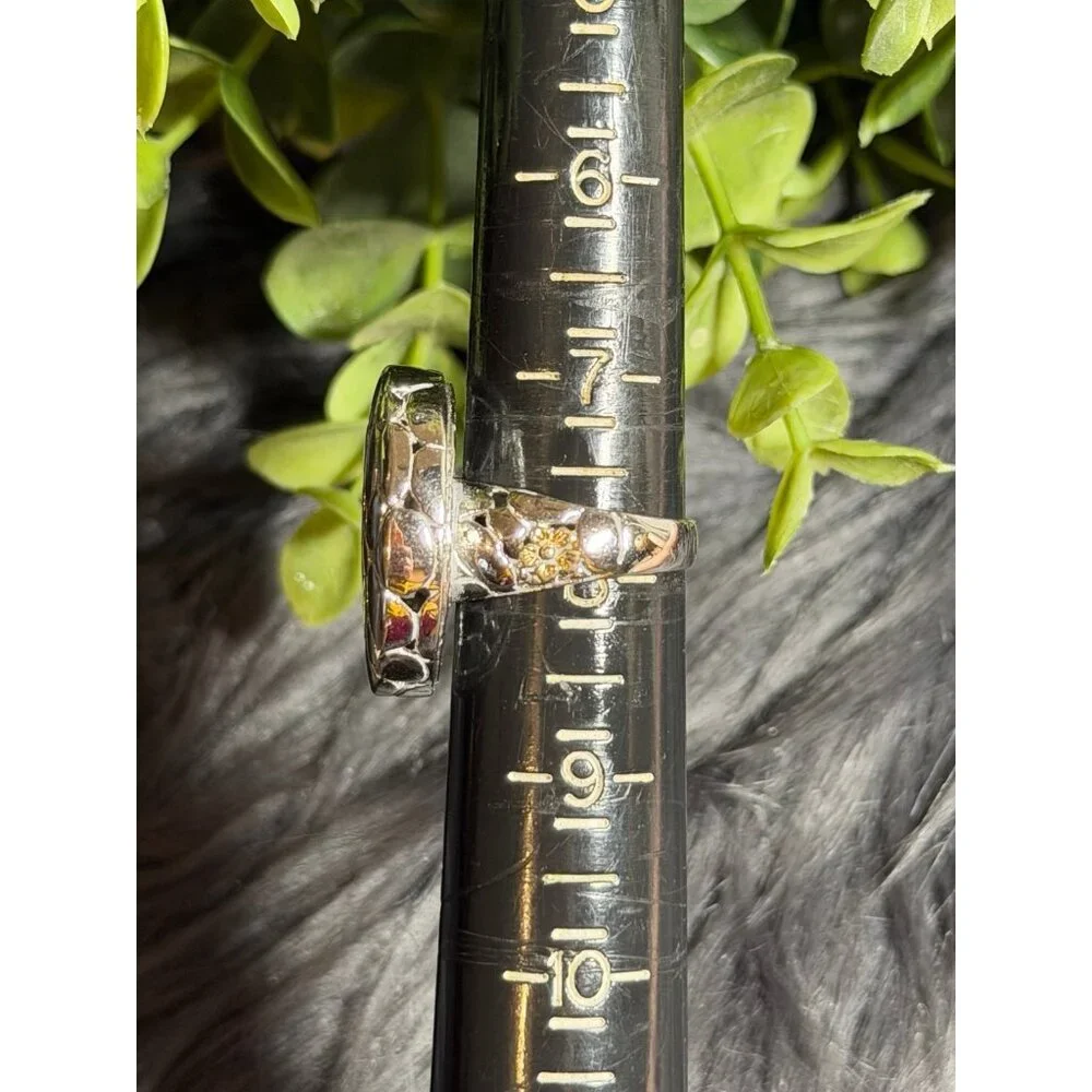 Silver Dot with Gold‎ Flower Ring